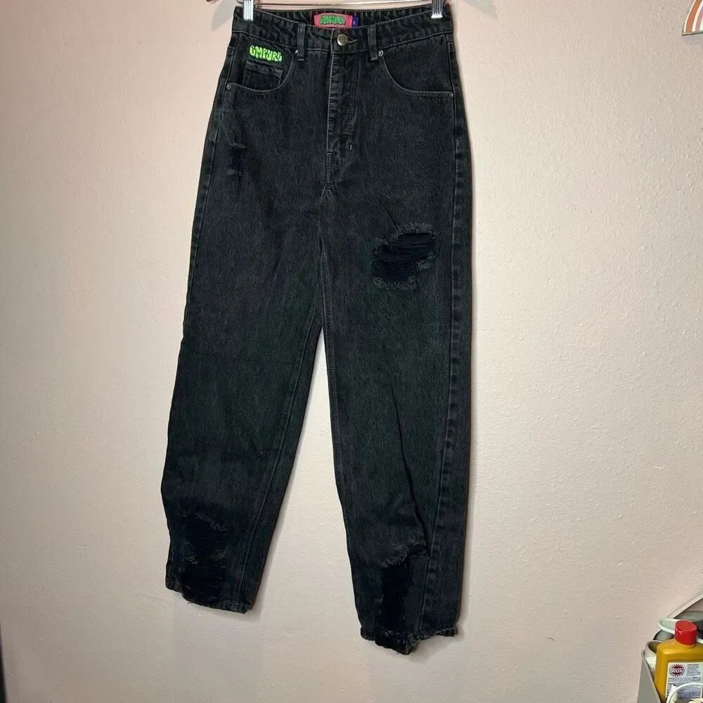 Empyre Tori Destroyed Sabbath black wash skate jeans featuring grunge-style rips